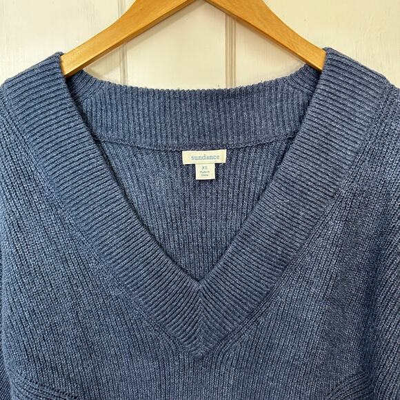 Sundance Cable Knit Tunic Sweater V Neck Blue Womens XS Cotton Pullover Thick - Picture 4 of 5